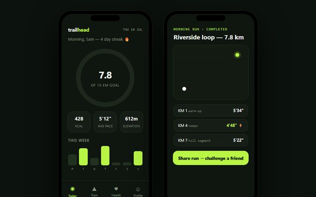 Trailhead — fitness & activity app design sample